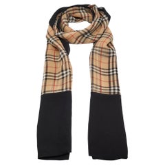 Burberry London Beige/Black Checked Silk Scarf