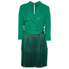 Elisabetta Franchi Green Crepe Fringed Mini Dress M
