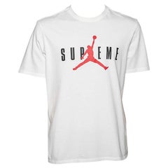 Supreme X Jordan White Logo Printed Cotton T-Shirt L