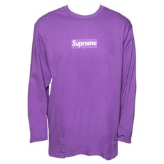 Supreme Purple Cotton Logo Printed Crew Neck T-Shirt L