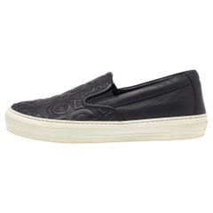 Salvatore Ferragamo Black Leather Logo Embossed Slip On Sneakers Size 39