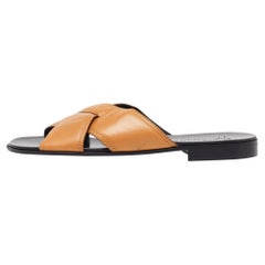 Guiseppe Zanotti Beige Pelle Criss Cross Flat Slides Taglia 39