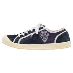 Gucci Navy Blue Canvas and Suede Signature Crest Sneakers Size 42
