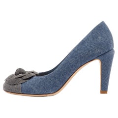 Chanel Blue/Grey Denim Camelia Cap Toe Pumps Size 38.5