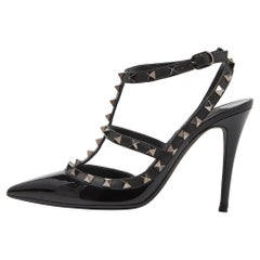 Valentino Black Patent Leather and Leather Rockstud Pumps Size 38