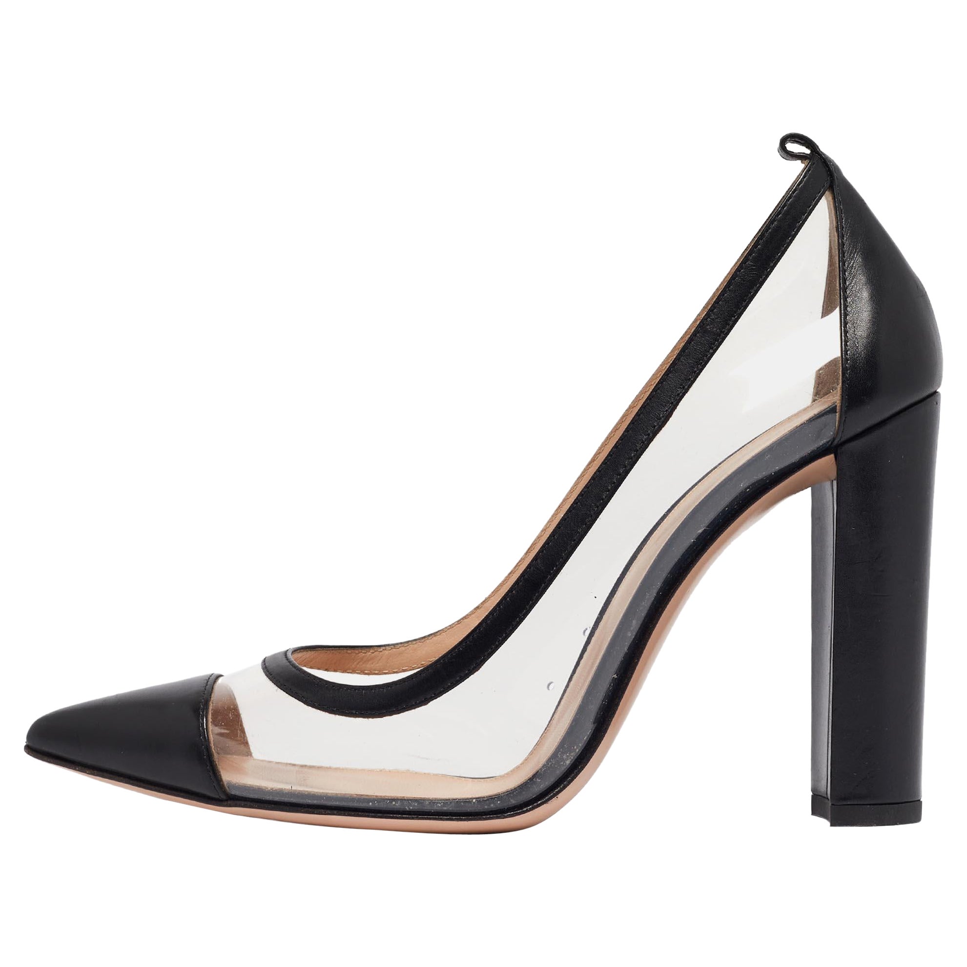 Gianvito Rossi Black Leather and PVC Plexi Block Heel Pumps Size 39 For Sale