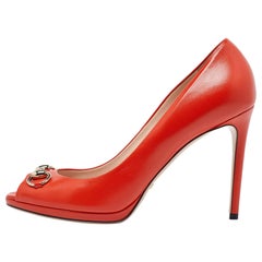 Gucci Orange Leather Horsebit Peep Toe Pumps Size 40.5
