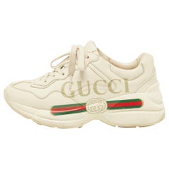 Gucci Cream Leather Rhyton Sneakers Size 36