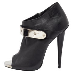 Giuseppe Zanotti Black Leather Plated Peep Toe Ankle Booties Size 38