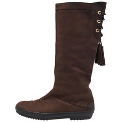 Tod's Brown Nubuck Leather Calf Length Boots Size 40.5