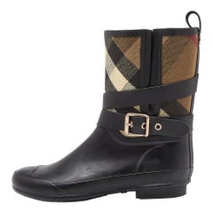 Burberry Black Rubber and House Check Canvas Rain Boots Size 39