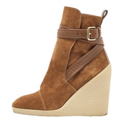 Louis Vuitton Brown Suede Ankle Buckle Ankle Boots Size 37