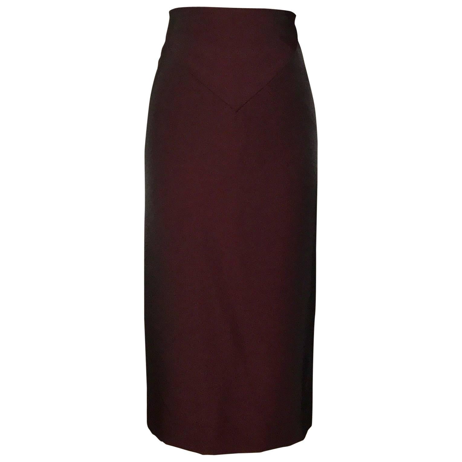 Alexander McQueen 1997 Maroon and Black Midi Pencil Skirt