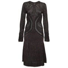 Just Cavalli Black Metallic Lurex Knit Long Sleeve Midi Dress L