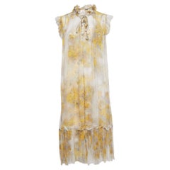 Zimmermann Yellow Floral Print Silk Tie-Up Detail Wild Botanica Midi Dress M