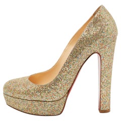 Christian Louboutin Gold Glitter Fabric Bibi Pumps Size 38