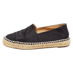 Chanel Black Satin and Canvas CC Espadrille Flats Size 35