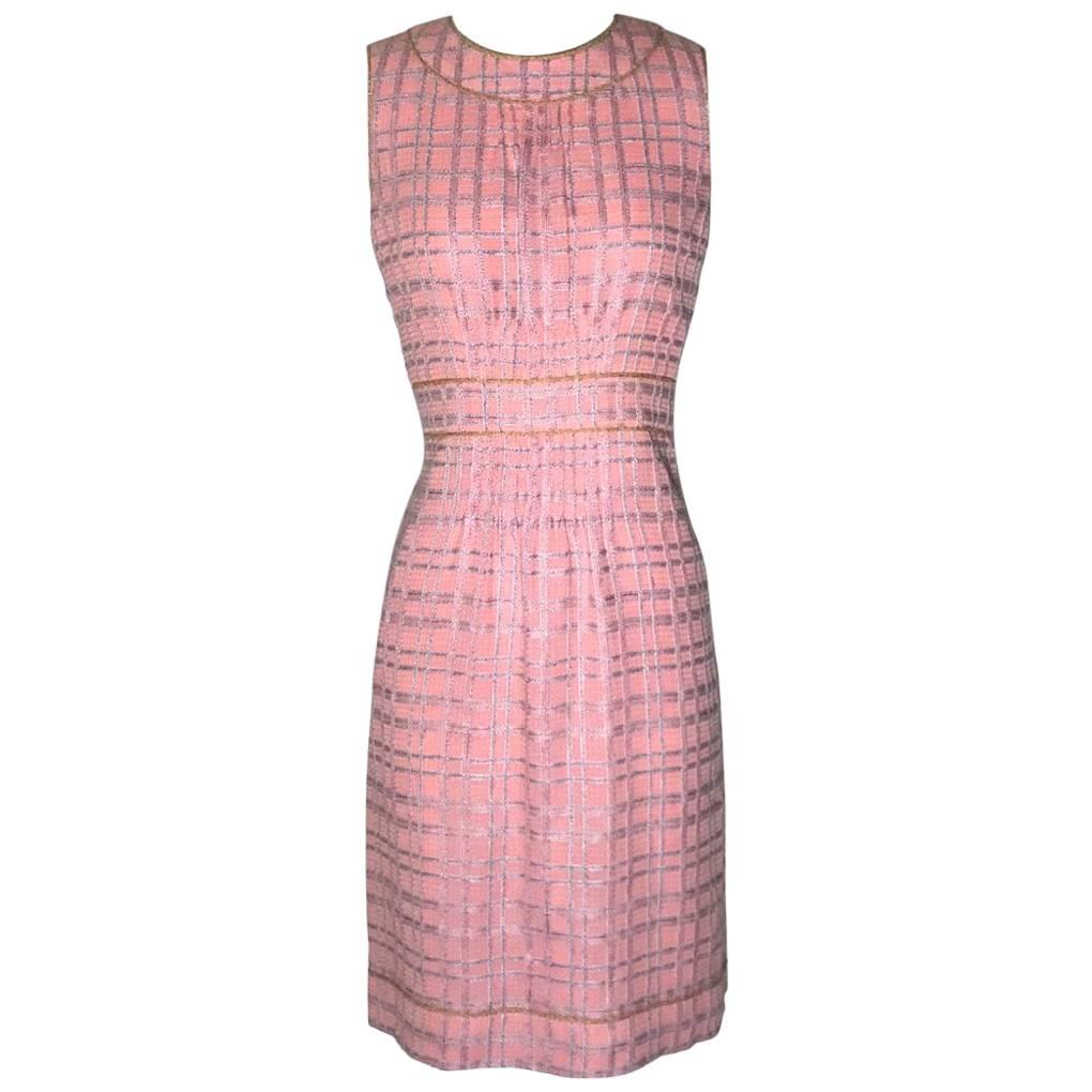 Chanel 2004 Pink and Blue Plaid Tweed Pencil Dress