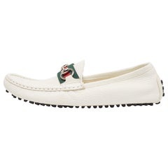 Gucci White Leather Horsebit Web Detail Loafers Size 37