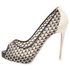 Christian Louboutin Black/Cream Mesh & Leather Very Lace Dentelle Pumps Size38.5