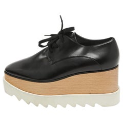 Stella McCartney Black Faux Leather Elyse Platforms Sneakers Size 36