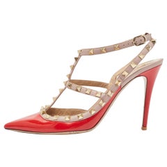 Valentino Red Patent Leather Rockstud Ankle Strap Pumps Size 42