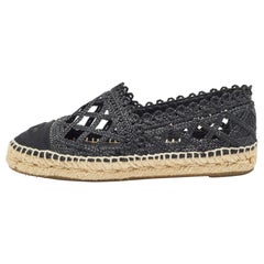 Chanel Black Jute And Canvas CC Cap Toe Espadrilles Flats Size 37