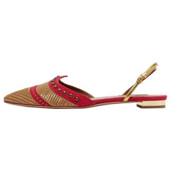 Aquazzura Pink/Gold Suede and Leather Marrakech Slingback Flats Size 38