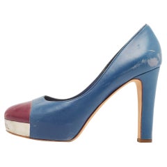 Chanel Blue/Burgundy Leather Platform Pumps Size 39.5