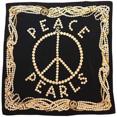 Vintage Moschino 1990s Peace and Pearls Large Silk Scarf