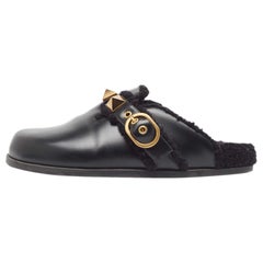 Valentino Black Leather Roman Stud Sabot Flat Clogs Size 38.5