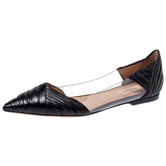 Valentino Cuir noir et PVC B Drape Pointed Toe Ballet Flats Size 40.5