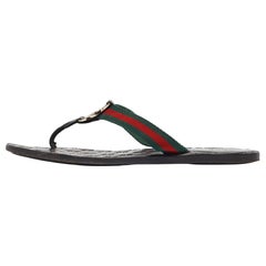 Gucci Tricolor Leather and Canvas Web Interlocking G Thong Flats Size 38