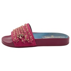 Chanel Pink Satin Tropiconic Slides Size 37