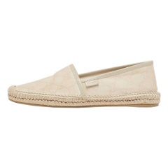 Gucci Grey Leather and GG Canvas Espadrille Flats Size 38.5