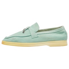 Lora Piana Blue Suede Summer Charms Walk Loafers Size 39