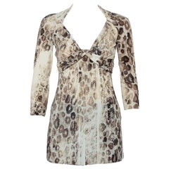 Roberto Cavalli Cream Animal Printed Knit Drape Detail Tunic M