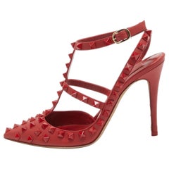 Valentino Roter Leder Rockstud  Pumps mit Knöchelriemen Größe 37