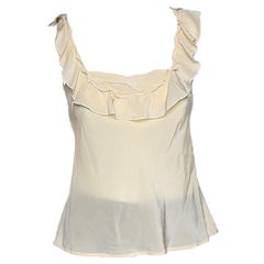 Love Moschino Cream Silk Ruffled Neck Sleeveless Top S