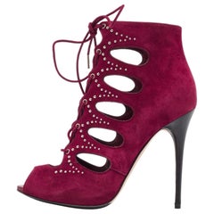 Alexander McQueen Purple Suede Cut Out Studded Ankle Boots Size 37