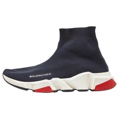 Balenciaga Blue Knit Fabric Speed Trainer High Top Sneakers Size 39