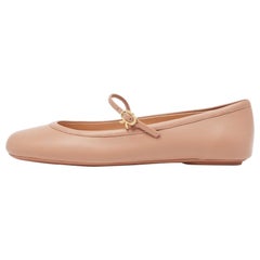 Gianvito Rossi Pink Leather Mary Jane Ballet Flats Size 38