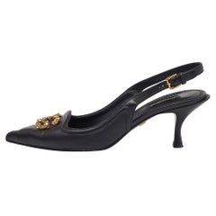 Dolce & Gabbana Black Leather DG Amore Slingback Pumps Size 40.5