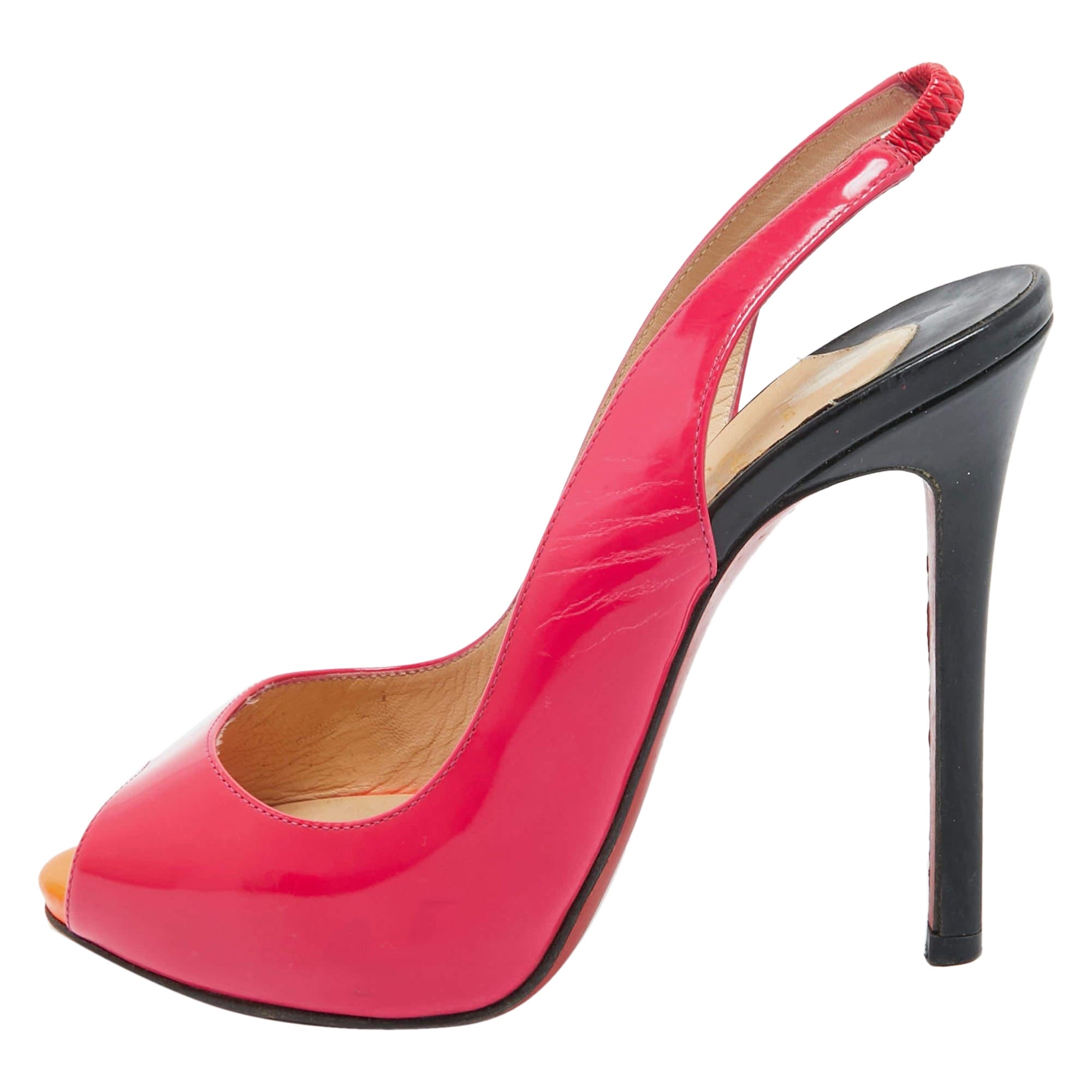 Christian Louboutin Pink Patent Leather Flo Slingback Pumps Size 35.5