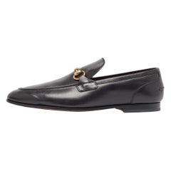 Gucci Black Leather Jordaan Loafers Size 42
