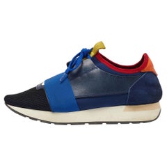 Balenciaga Zapatillas Race Runner de piel, ante, neopreno y malla azules Talla 38