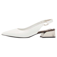 Louis Vuitton White Brushed Leather Slingback Pumps Size 38