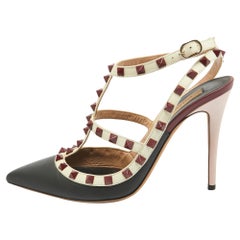 Valentino Schwarz/Weiß Leder Rockstud Knöchelriemen-Pumps Größe 40