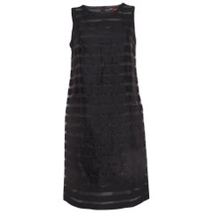 Max Mara Black Silk Blend Striped Cotton Sleeveless Sheath Dress M