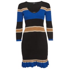 Elisabetta Franchi Multicolor Striped Rib Knit Long Sleeve Midi Dress M